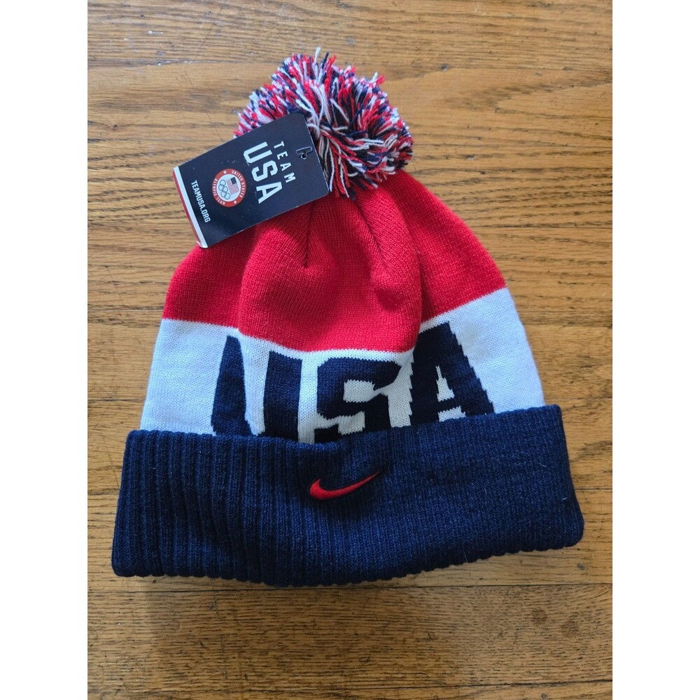Nike Olympic Team Beanie Hat Knit US Winter USA United States Cuffed Pom 2021